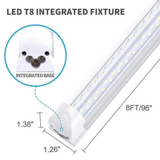 Alt view image 2 of 6 - 8FT LED Shop Light Fixture (12-Pack) - 120W Linkable T8 Tube Lights, 6000K Cold White, V-Shape Clear Cover - High Output Plug & Play Lighting for Garage, Warehouse, Workshop