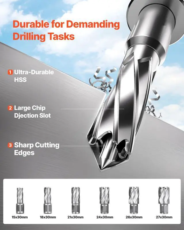 Alt view image 4 of 6 - Magnetic Drill, 1450W Motor 2 in Boring Diameter, 2878 lbf Electric Mag Drill Press, with 6 Coring Bits, Variable Speed, Drilling Machine for Metal Surface, Home Improvement Industry, Yellow