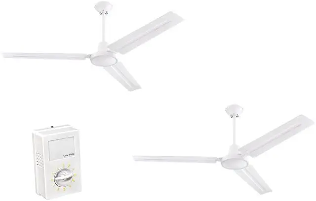 Main image of 2 Pack Garage Ceiling Fan, Shop Ceiling Fan, Commercial Ceiling Fan, Industrial 56 Inch Three Blade Indoor Ceiling Fan, with White Steel Blades in White Finish