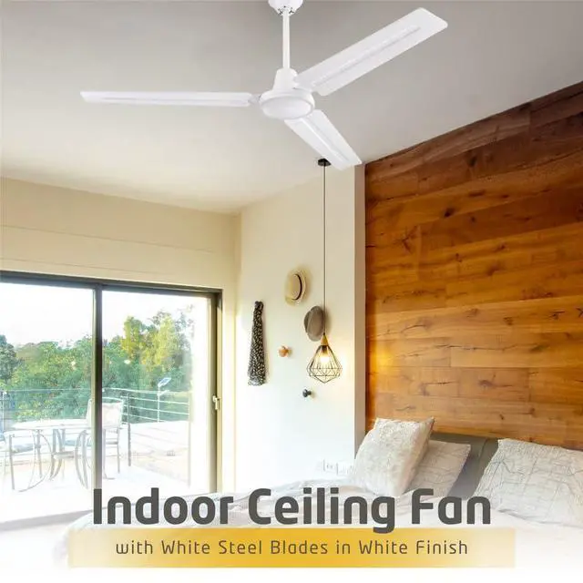 Alt view image 2 of 6 - 2 Pack Garage Ceiling Fan, Shop Ceiling Fan, Commercial Ceiling Fan, Industrial 56 Inch Three Blade Indoor Ceiling Fan, with White Steel Blades in White Finish
