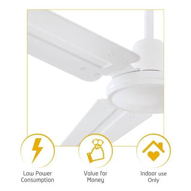 Alt view image 5 of 6 - 2 Pack Garage Ceiling Fan, Shop Ceiling Fan, Commercial Ceiling Fan, Industrial 56 Inch Three Blade Indoor Ceiling Fan, with White Steel Blades in White Finish