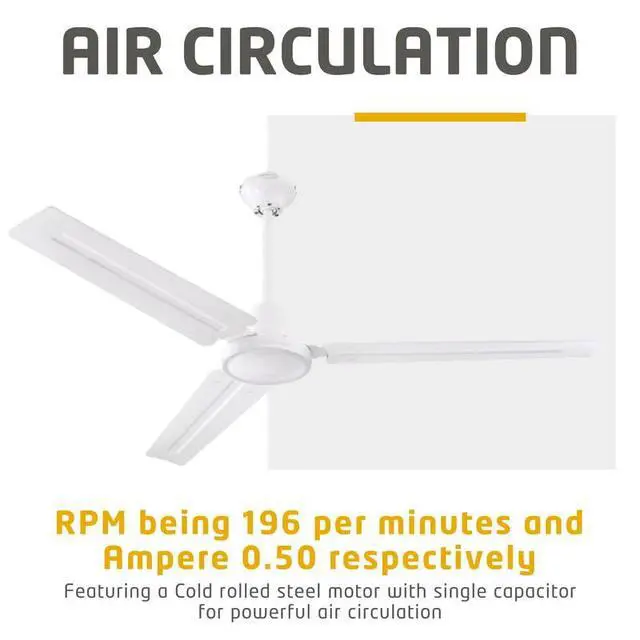 Alt view image 6 of 6 - 2 Pack Garage Ceiling Fan, Shop Ceiling Fan, Commercial Ceiling Fan, Industrial 56 Inch Three Blade Indoor Ceiling Fan, with White Steel Blades in White Finish
