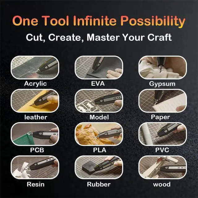 Alt view image 3 of 6 - C1 Wireless Ultrasonic Cutter, 40,000Hz Electric Craft Knife, 3 Power Modes & LED, Portable Hobby Tool for 3D Print Support Removal, Plastic Model, Leather, Wood & DIY Makers