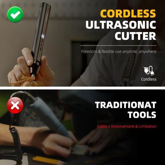Alt view image 6 of 6 - C1 Wireless Ultrasonic Cutter, 40,000Hz Electric Craft Knife, 3 Power Modes & LED, Portable Hobby Tool for 3D Print Support Removal, Plastic Model, Leather, Wood & DIY Makers