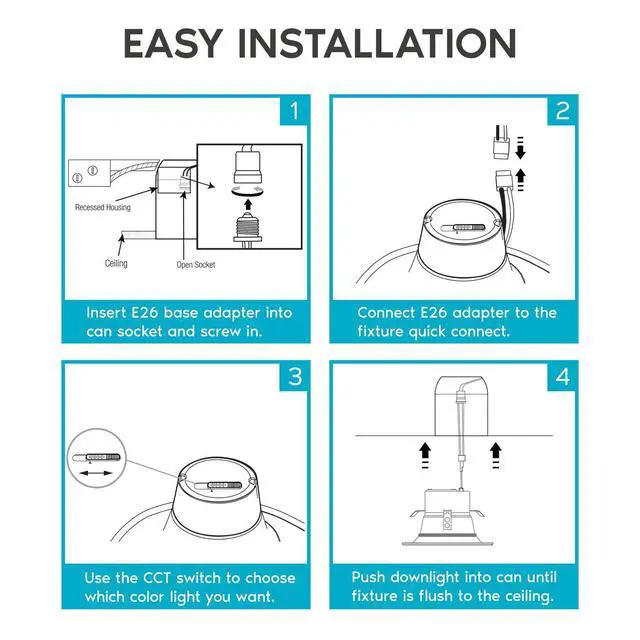 Alt view image 5 of 6 - 4 Inch LED Recessed Can Lights, 10W=60W, CCT Color Selectable 2700K | 3000K | 3500K | 4000K | 5000K, Dimmable Retrofit Downlights, 750 Lumens, Energy Star, Wet Rated, Baffle Trim (12 Pack)