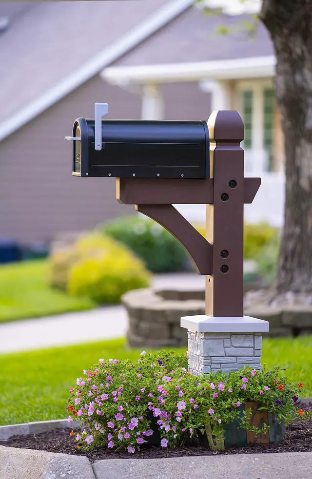 Alt view image 3 of 6 - Premium Mailbox Post Set Cross-Arm Classic Coffee