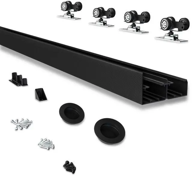 Main image of 6FT Heavy Duty Bypass Door Hardware with Finger Pulls,Sturdy Aluminum Sliding Closet Door Track for 2 door System,Quietly and Smoothly,Fit Door Thickness 1 3/8" or 1 3/4",Easy to Install, Black