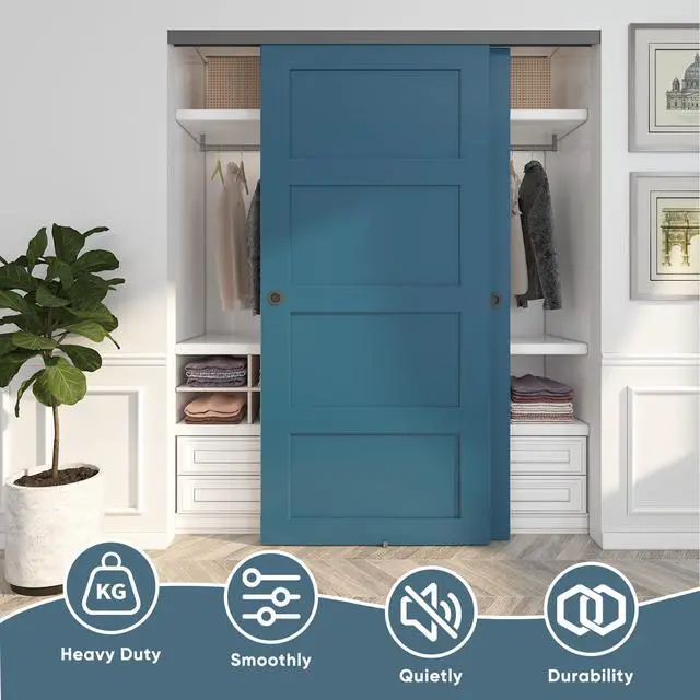 Alt view image 2 of 6 - 6FT Heavy Duty Bypass Door Hardware with Finger Pulls,Sturdy Aluminum Sliding Closet Door Track for 2 door System,Quietly and Smoothly,Fit Door Thickness 1 3/8" or 1 3/4",Easy to Install, Black