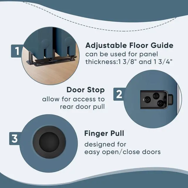 Alt view image 5 of 6 - 6FT Heavy Duty Bypass Door Hardware with Finger Pulls,Sturdy Aluminum Sliding Closet Door Track for 2 door System,Quietly and Smoothly,Fit Door Thickness 1 3/8" or 1 3/4",Easy to Install, Black