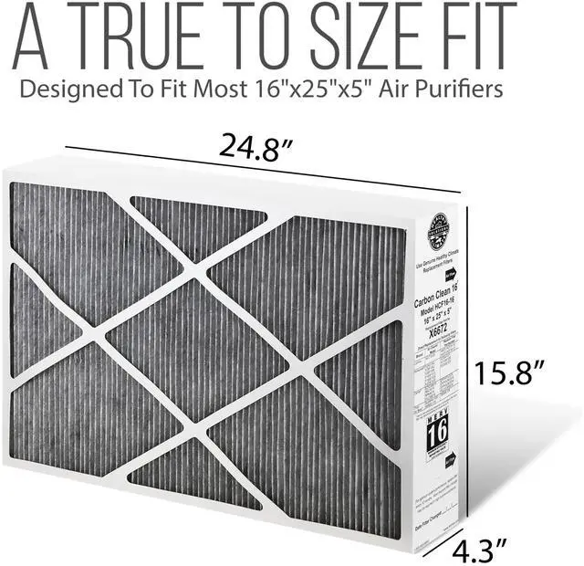 Alt view image 2 of 6 - Lennox 16x25x5 Furnace Filter, X6672 Filter Replacement, Merv 16 Carbon Clean with Disposal Bag 2-Pack (Actual Size: 15.8 x 24.8 x 4.3 Inches)