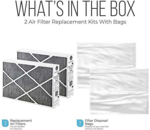 Alt view image 5 of 6 - Lennox 16x25x5 Furnace Filter, X6672 Filter Replacement, Merv 16 Carbon Clean with Disposal Bag 2-Pack (Actual Size: 15.8 x 24.8 x 4.3 Inches)