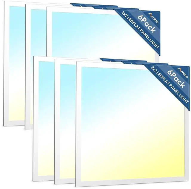 Main image of 6 Pack 2x2 LED Flat Panel Light 5000LM Adjustable, 0-10V Dimmable Troffer LED Drop Ceiling Light Fixtures, 4000K/5000K/6500K Selectable for Office - Dustproof ETL Listed, FCC, DLC