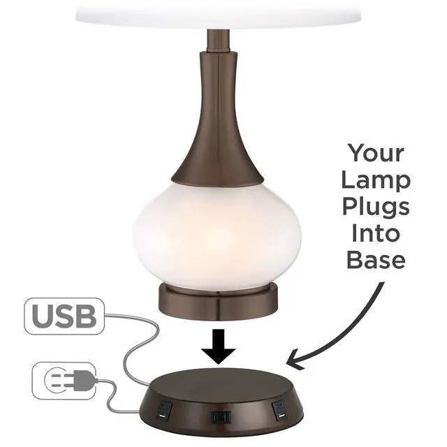 Alt view image 3 of 6 - Rocco Mid Century Modern Table Lamp with USB and AC Power Outlet Workstation Charging Base Handmade 30" Tall Blue Ceramic Tan Drum Shade for Living Room Bedroom (Color May Vary)