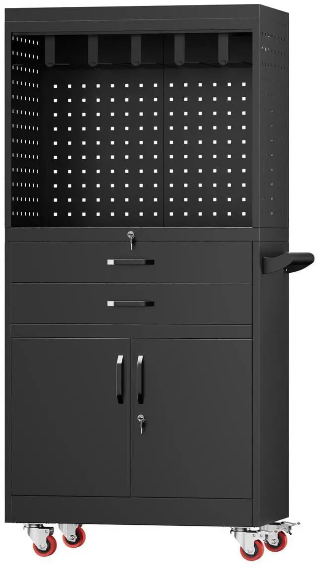 Alt view image 4 of 6 - Professional Mobile Tool Cart with Locking Wheels, Large Storage & Built-in Outlet - Heavy Duty Rolling Workbench for Garage, Workshop, Electric Tool Organization and Moving Jobs