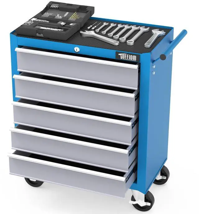 Main image of 5-Drawer Rolling Tool Chest w/Drawers & Lock, Tool Storage Cabinet with Lockable Wheels, Top Cushion & Drawer Liners, Tool Organizer Box for Garage, Warehouse & Repair Shop