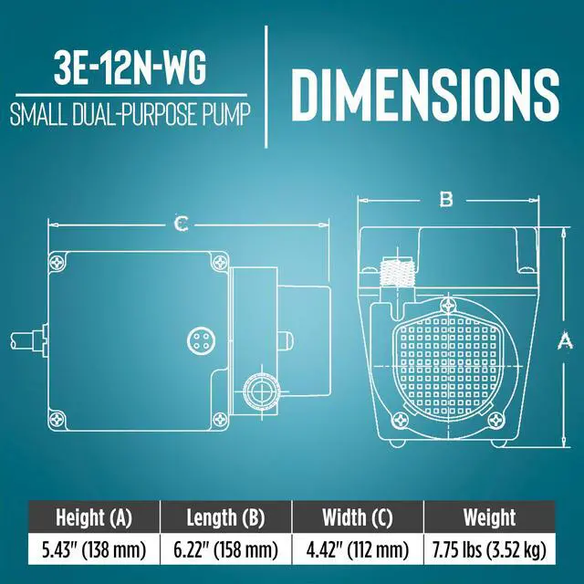 Alt view image 2 of 6 - 3E-12N-WG, 115-Volt, 1/15 HP, 500 GPH Oil-filled Direct Drive In-Line or Submersible Pump with 15-ft. Cord, Black, 503375