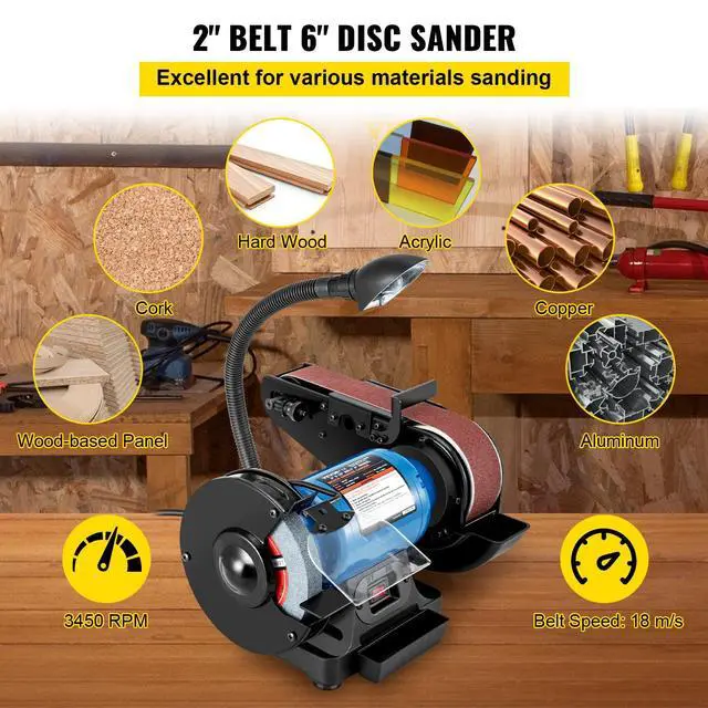 Alt view image 3 of 6 - 2IN1 2" Belt Grinder for Knife Making, 6" Belt Sander, 3450RPM Belt and Disc Bench Sander 90° Belt Holder with Sturdy Base and LED Working Lamp