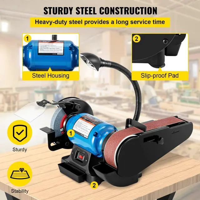 Alt view image 4 of 6 - 2IN1 2" Belt Grinder for Knife Making, 6" Belt Sander, 3450RPM Belt and Disc Bench Sander 90° Belt Holder with Sturdy Base and LED Working Lamp
