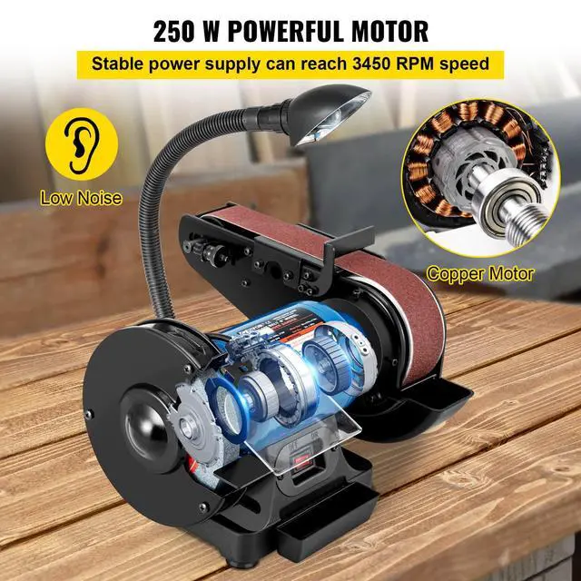 Alt view image 5 of 6 - 2IN1 2" Belt Grinder for Knife Making, 6" Belt Sander, 3450RPM Belt and Disc Bench Sander 90° Belt Holder with Sturdy Base and LED Working Lamp