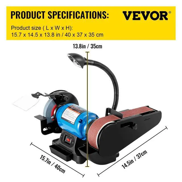 Alt view image 6 of 6 - 2IN1 2" Belt Grinder for Knife Making, 6" Belt Sander, 3450RPM Belt and Disc Bench Sander 90° Belt Holder with Sturdy Base and LED Working Lamp