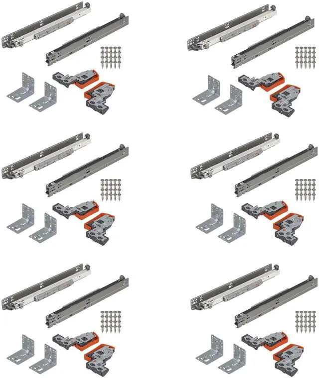 Main image of MOVENTO Concealed Undermount Drawer Slides (Runners) Kit, 21-Inch, Full Extension, Soft-Close, Steel, 125 lb. Load Capacity for Wood Drawers (6 Kits)