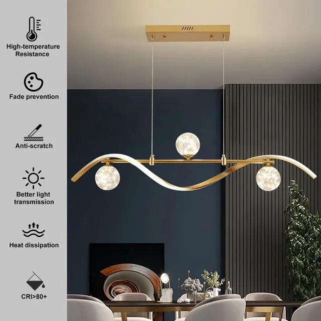Alt view image 2 of 6 - 40.2" Dimmable Kitchen Island Lighting, Gold 4-Light Dining Room Light Fixture Over Table Linear LED Chandelier Island Lights for Kitchen