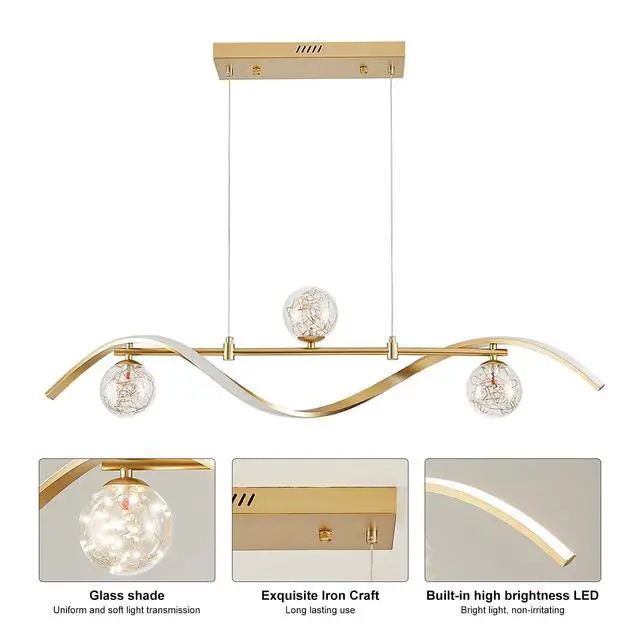 Alt view image 3 of 6 - 40.2" Dimmable Kitchen Island Lighting, Gold 4-Light Dining Room Light Fixture Over Table Linear LED Chandelier Island Lights for Kitchen