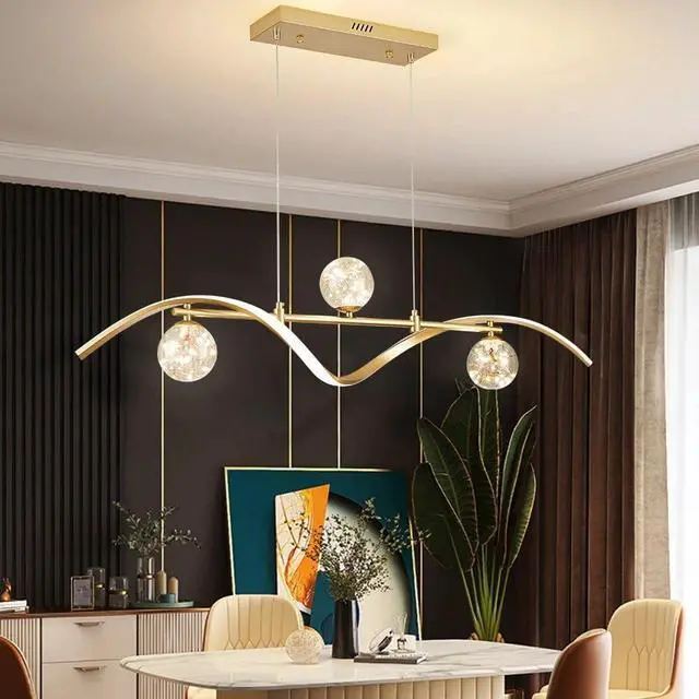 Alt view image 6 of 6 - 40.2" Dimmable Kitchen Island Lighting, Gold 4-Light Dining Room Light Fixture Over Table Linear LED Chandelier Island Lights for Kitchen