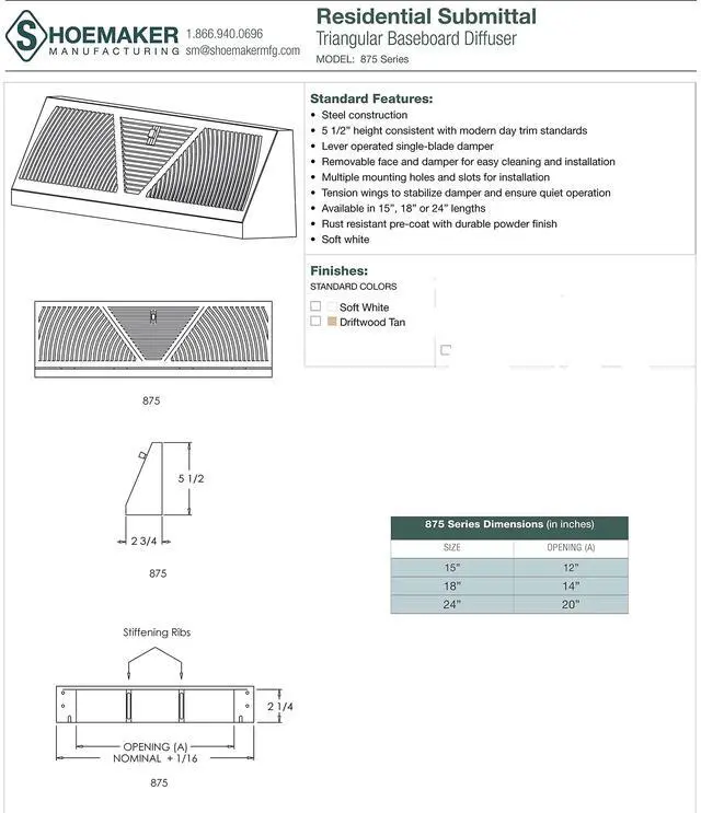 Alt view image 2 of 2 - 5.5" Height Shoemaker Baseboard Register (24", White)