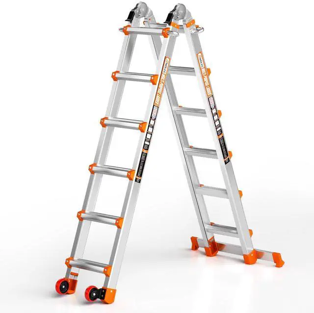 Main image of Telescoping A-Frame Ladder with Wheels & Stabilizer Bar - 20FT Folding Extension Ladder, 330lb Security Load Multi Position Ladders for Stairs Home Indoor Outdoor Roof