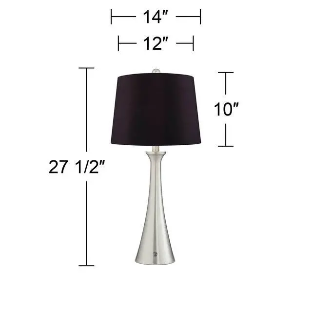 Alt view image 4 of 6 - Karl Modern Table Lamps 27.5" Tall Set of 2 with USB and AC Power Outlet in Base Brushed Nickel Metal Black Drum Shade for Living Room Bedroom House Bedside Nightstand Home