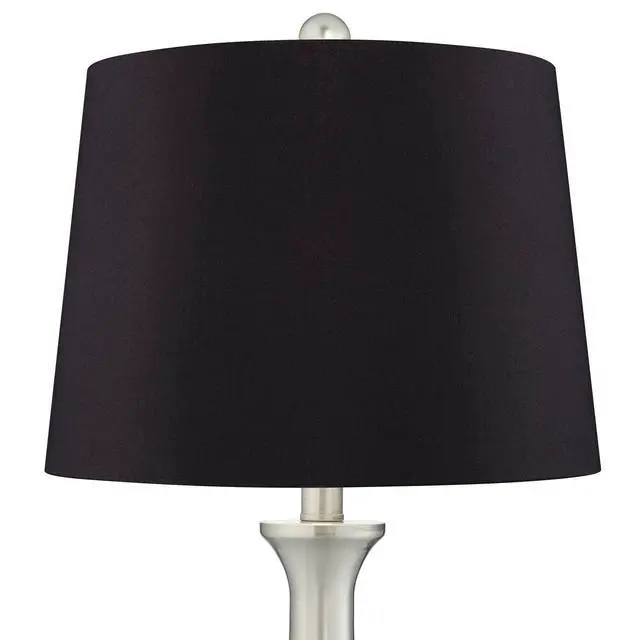Alt view image 5 of 6 - Karl Modern Table Lamps 27.5" Tall Set of 2 with USB and AC Power Outlet in Base Brushed Nickel Metal Black Drum Shade for Living Room Bedroom House Bedside Nightstand Home