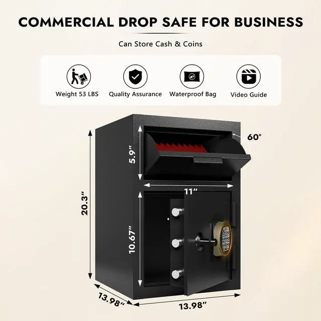 Alt view image 3 of 6 - 2.6 Cuft Depository Drop Slot Safe, Anti-Fishing Digital Cash Safe with Emergency Keys, Wall & Floor Mount Deposit Box for Retail, Restaurant, Hotel, Office, Landlord Small Business