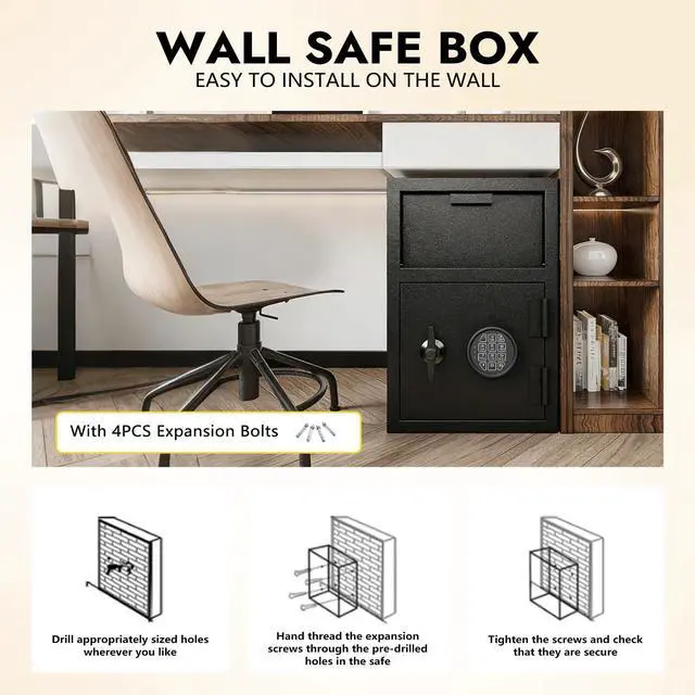 Alt view image 4 of 6 - 2.6 Cuft Depository Drop Slot Safe, Anti-Fishing Digital Cash Safe with Emergency Keys, Wall & Floor Mount Deposit Box for Retail, Restaurant, Hotel, Office, Landlord Small Business
