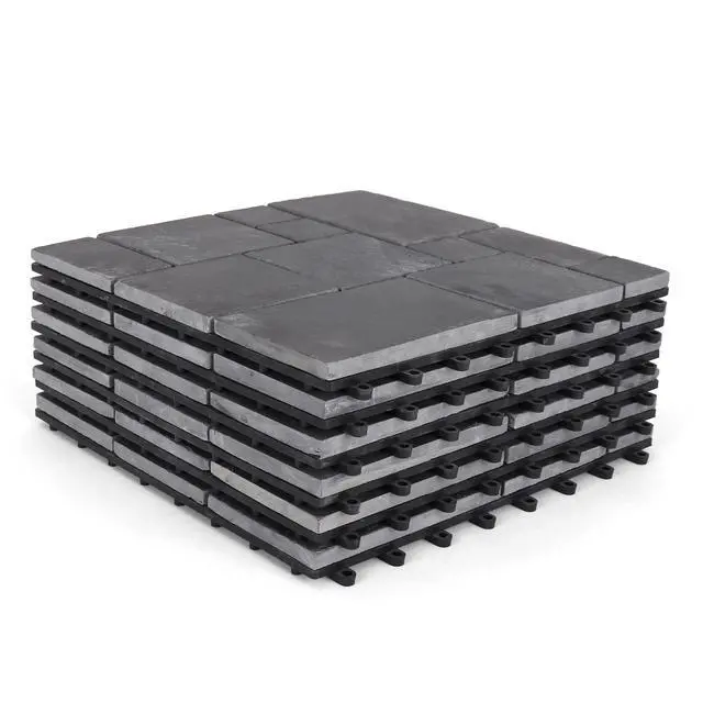 Alt view image 3 of 4 - Slate Stone Deck Tiles Interlocking Outdoor Flooring (18 Tiles, Black)