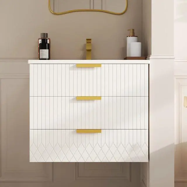Main image of 24 Inch Bathroom Vanity with Sink, Wall Mounted Bathroom Storage Cabinet with 2 Drawers, Floating Bathroom Vanities with Decor Line