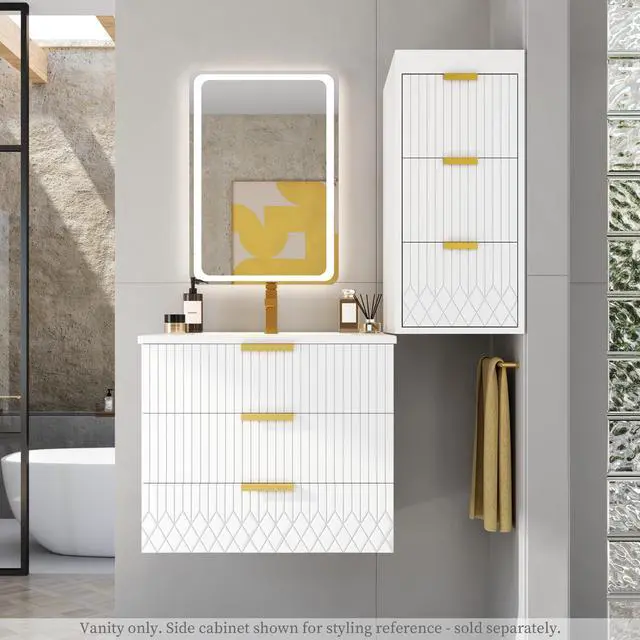 Alt view image 6 of 6 - 24 Inch Bathroom Vanity with Sink, Wall Mounted Bathroom Storage Cabinet with 2 Drawers, Floating Bathroom Vanities with Decor Line