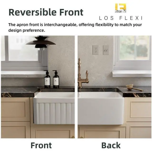 Alt view image 2 of 6 - 33 Inch Double Bowl Farmhouse Sink White, 50/50 Split Farm Kitchen Sinks, 33"W×18"D Apron Front Farmhouse Sink With Custom Accessories