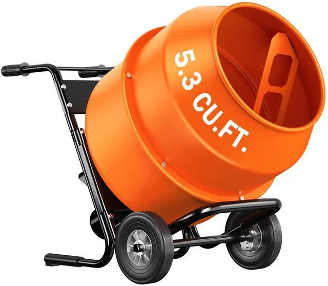 Main image of 5.3 Cu.Ft. Cart-Mounted Stand Support Concrete Mixer 750W 1HP Electric Cement Mixer, Heavy Duty Mixing Machine for Mortar, Stucco & Grout, Orange