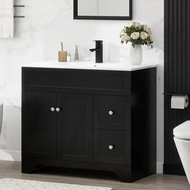 Main image of 36" Bathroom Vanity with Sink Combo, Modern Bathroom Storage Vanities Set with 2 Drawers and 1 Soft Closing Door, Undermount Sink, Faucet & Pop Up Drain Set, Black