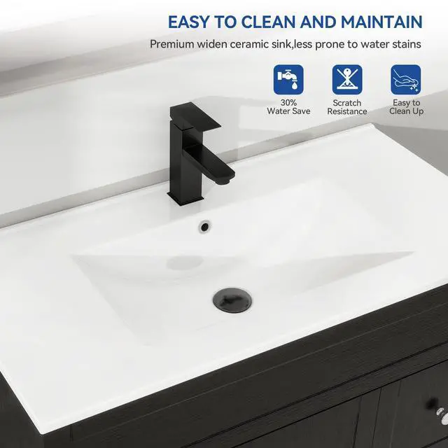 Alt view image 4 of 6 - 36" Bathroom Vanity with Sink Combo, Modern Bathroom Storage Vanities Set with 2 Drawers and 1 Soft Closing Door, Undermount Sink, Faucet & Pop Up Drain Set, Black