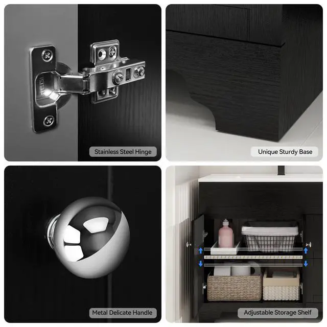 Alt view image 6 of 6 - 36" Bathroom Vanity with Sink Combo, Modern Bathroom Storage Vanities Set with 2 Drawers and 1 Soft Closing Door, Undermount Sink, Faucet & Pop Up Drain Set, Black