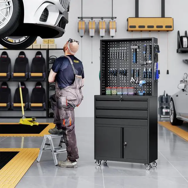 Alt view image 2 of 6 - Metal Garage Storage Cabinet with Wheels,3-Drawer Rolling Tool Cabinet with 2 Door and Adjustable Shelves,- 71" Steel Tool Cabinet for Warehouse,Garage,Workshop