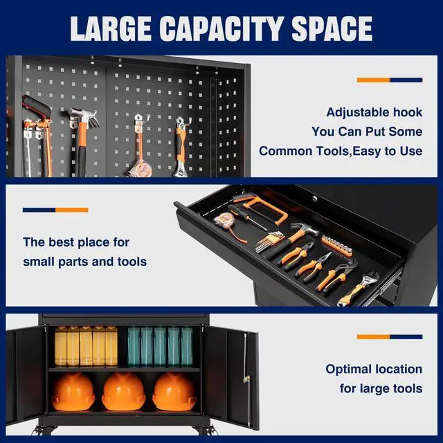 Alt view image 6 of 6 - Metal Garage Storage Cabinet with Wheels,3-Drawer Rolling Tool Cabinet with 2 Door and Adjustable Shelves,- 71" Steel Tool Cabinet for Warehouse,Garage,Workshop