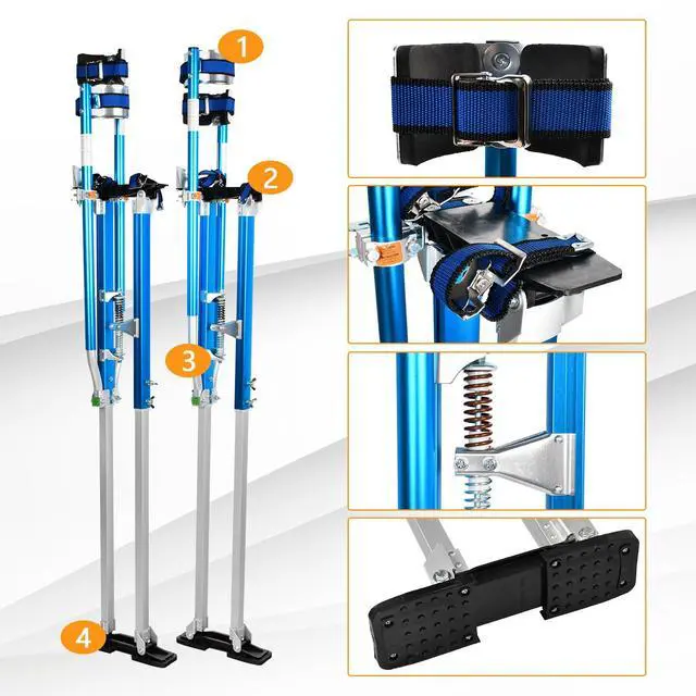 Alt view image 3 of 6 - Blue Enhanced Stable Double Design Support Drywall Stilts 48-64'' Inch Height Adjustable Lifts Aluminum Tool for Painting Finishing Pruning Branches Cleaning