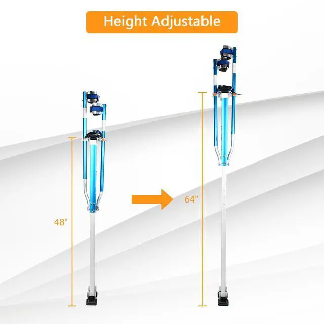 Alt view image 4 of 6 - Blue Enhanced Stable Double Design Support Drywall Stilts 48-64'' Inch Height Adjustable Lifts Aluminum Tool for Painting Finishing Pruning Branches Cleaning