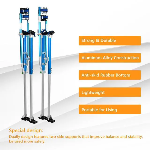 Alt view image 5 of 6 - Blue Enhanced Stable Double Design Support Drywall Stilts 48-64'' Inch Height Adjustable Lifts Aluminum Tool for Painting Finishing Pruning Branches Cleaning