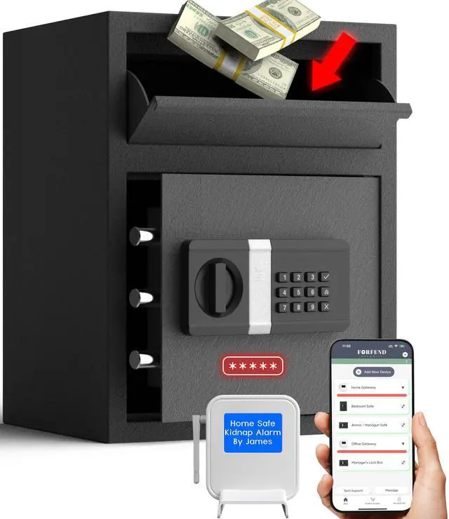 Main image of FORFEND Smart Money Safe App Alarm | Kidnap Alarm, Tamper Proof, Voice Command Depository Drop Safe Box Anti-Pry| Multi-User Cash Safe for Home Office
