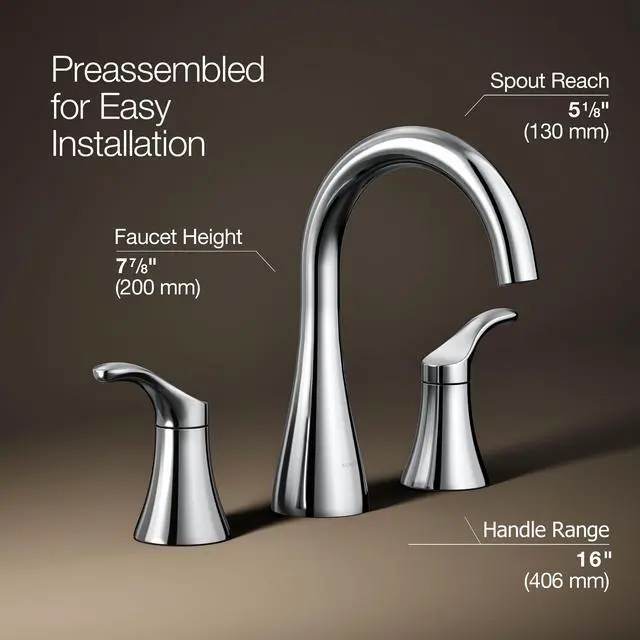 Alt view image 3 of 6 - K-27390-4-CP Simplice® Widespread Bathroom Sink Faucet, Bathroom Faucets with Two Lever Handles and Clicker Drain, 1.2 GPM, Polished Chrome