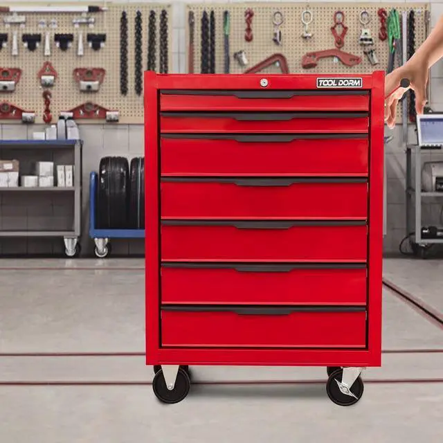 Alt view image 2 of 6 - 7-Drawer Rolling Tool Chest with Locking Wheels & Drawers, 13" D x 24.2" W x 34.6" H Mobile Tool Storage Cabinet, Heavy-Duty Garage Organizer w/Ergonomic Handle